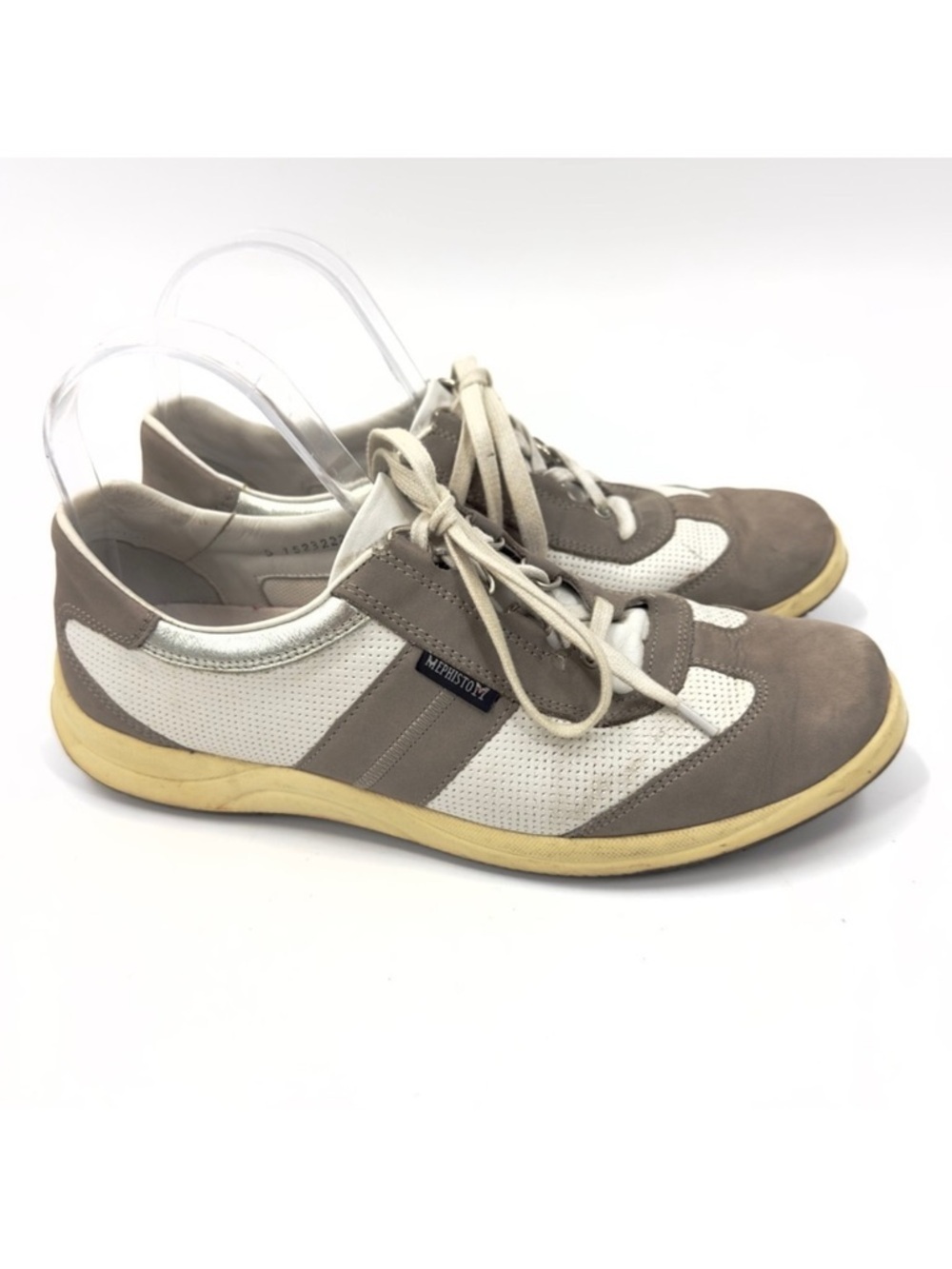 Mephisto Laser Runoff Match Walking Shoes Womens US Size 8.5 Taupe White Leather